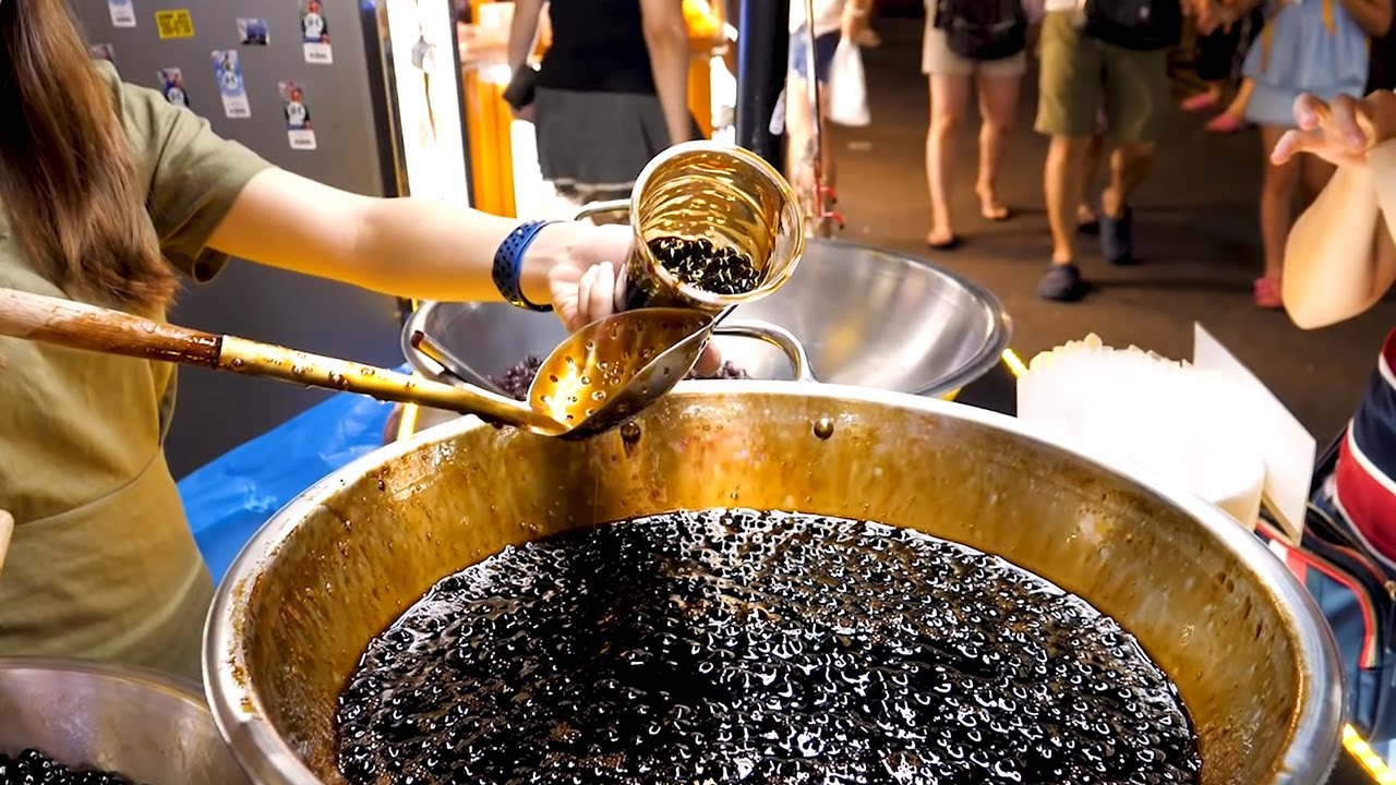 Tapioca pearls being prepared at a market in Taiwan